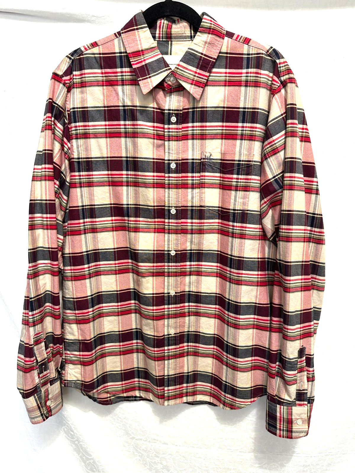 AG Adriano Goldschmied Men's M Slim Fit Red & Burgundy Heavy Cotton Plaid Shirt
