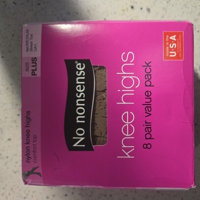 No Nonsense Knee Highs 8 Pair Value Pack TAN Medium UA1 Plus Sheer Toe New