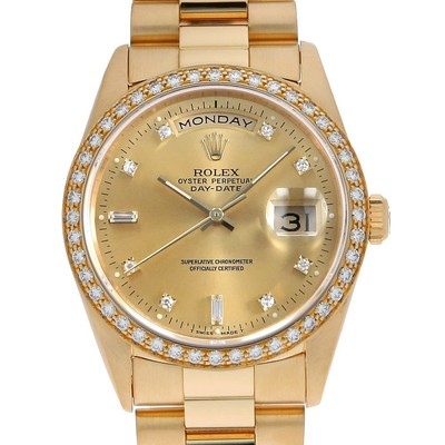 ROLEX Day Date Bezel Diamond 8P Diamond 2P Baguette Diamond 18348A Champagne...