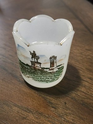 White Milk Glass Toothpick Holder -Statues Of Generals - Gettysburg PENNSYLVANIA