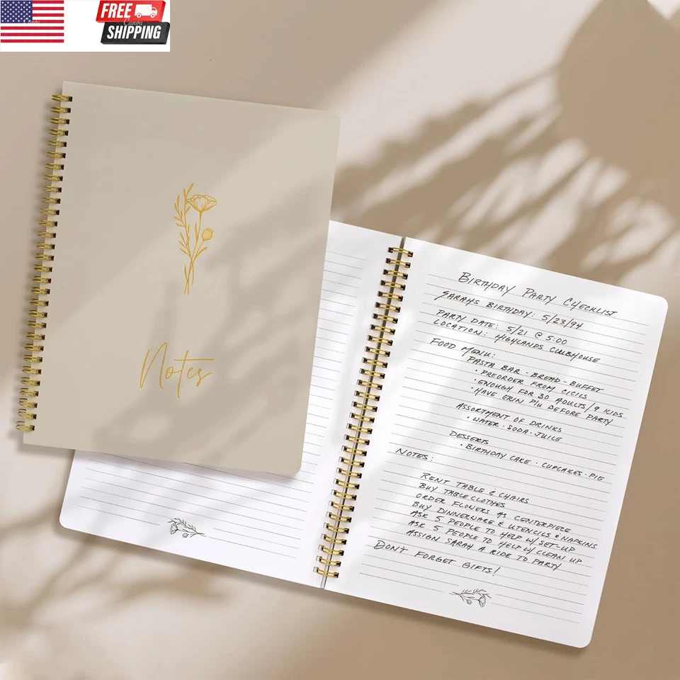 Cuaderno Estético Espiral Cuaderno Diario para Mujer - Lindo Beige 10.5 X 8.5 Regla Universitaria Foto 4 de 4