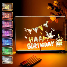 Led Note Board with Colors,13"X10" Light up Acrylic Dry Erase Board with Stand,