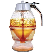 Hunnibi 8oz No Drip Glass Honey Dispenser Plastic Top Honeycomb Syrup Server