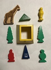 Vtg 90s Thomas Train Wooden Railway Brick Houses Trees Signs Conductor Giraffe