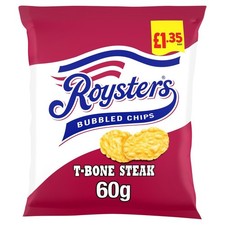Roysters T Bone Steak Crisps Snacks £1.25 Full Box of 20 x 60g Bags