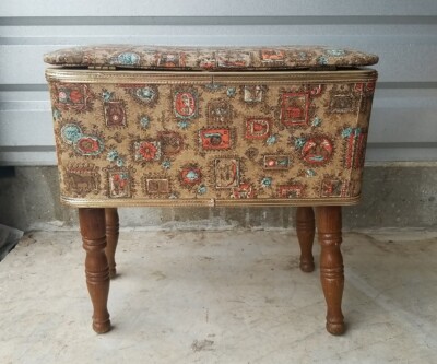 Vintage Burlington Hawkeye Mid Century Sewing Box Basket Bench