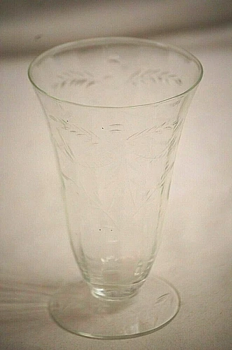 Clear Depression Glass Parfait Tumbler Etched Daisies Vertical Panel Footed