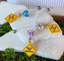 1pc Pregnancy Belly Ring BABY ON BOARD! Sign 1" Bio Flex Maternity Navel 14g