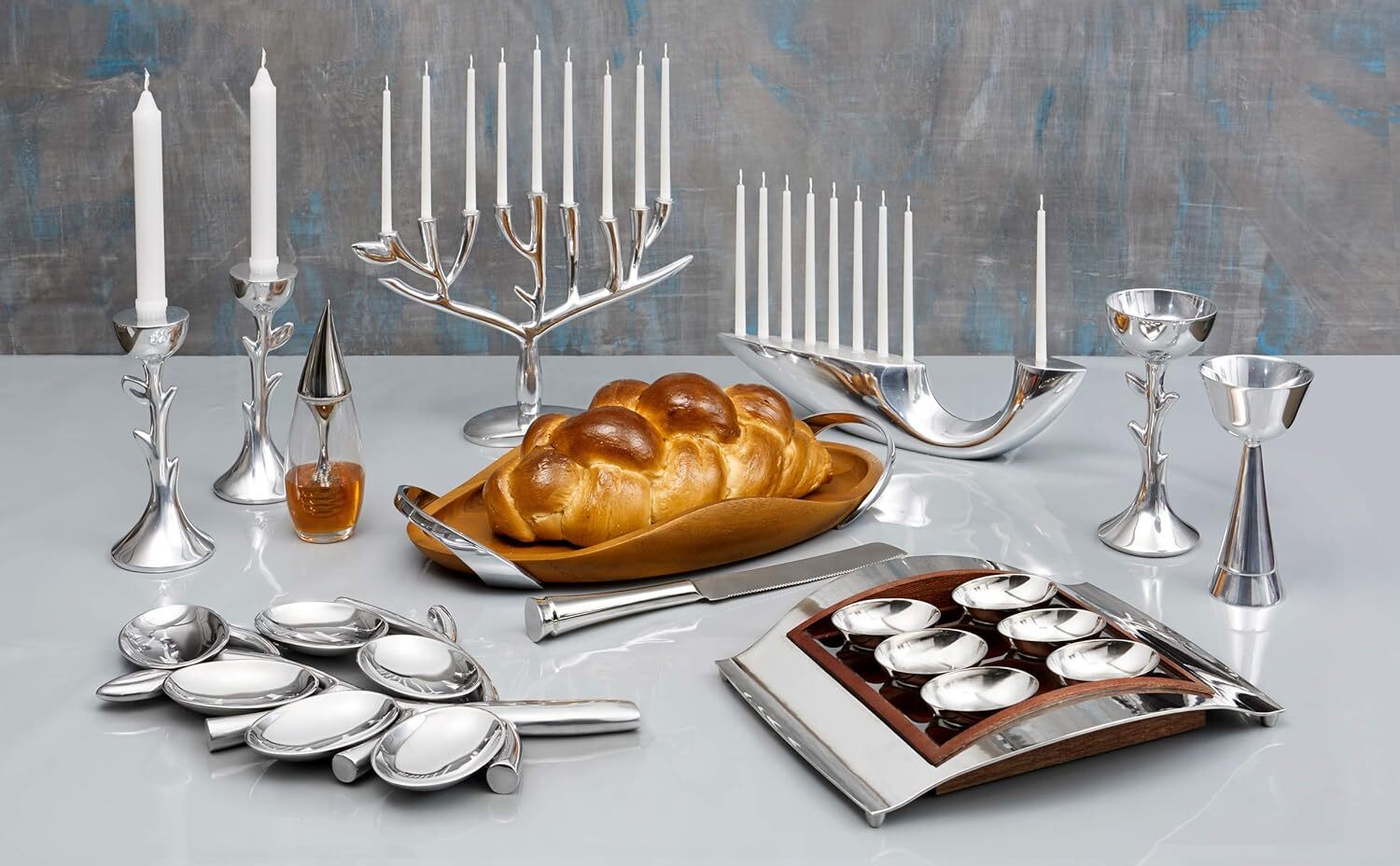 Namb&eacute; Illume Menorah 14-Inch, Modern Hanukkah Candle Holder - Nambe Alloy