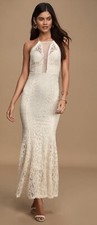 Cream Satin Lace  Mermaid Maxi Dress