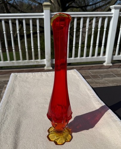 Vintage Fenton Valencia Tangerine Amberina Art Glass Swung Vase 11-1/2" - Picture 7 of 7