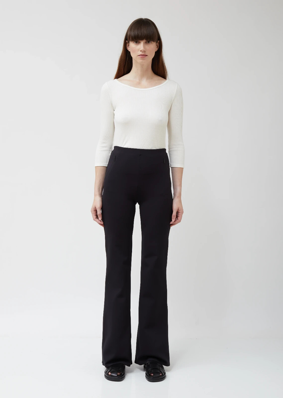 FILA Pantaloni neri nuovi con etichette $650 The Row Delon elasticizzati scuba svasati gamba taglia M