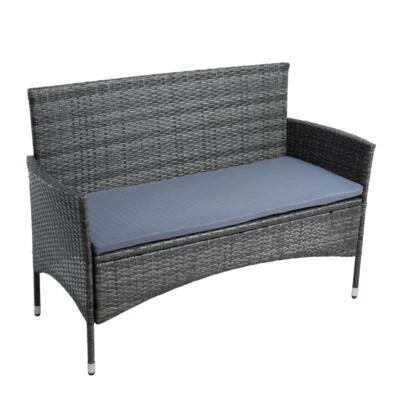 ESTEXO Gartenbank Rattan Gartenmöbel 2-Sitzer Rattanmöbel Sitzbank mit Sitzkissen Grau