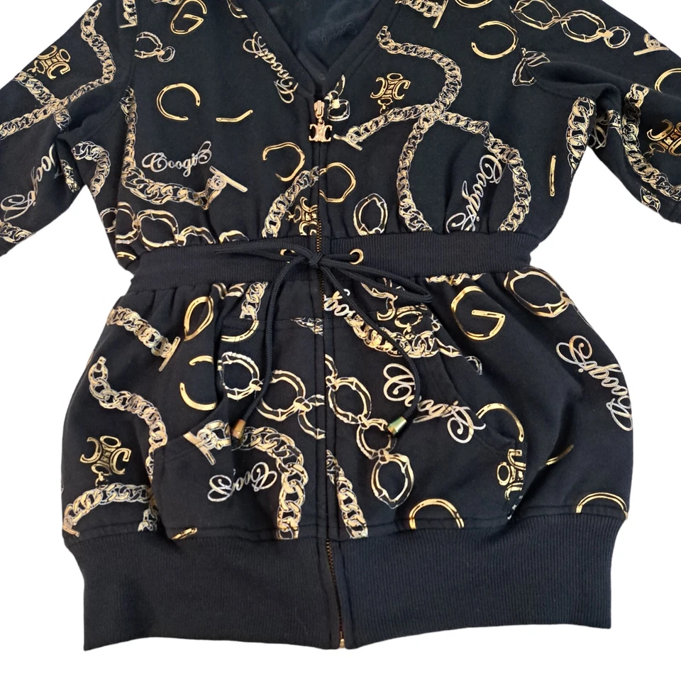 Coogi Sweatshirt Womens Medium Gold Chains All Over Full Zip Hood Hoodie Jacket - Image 2 of 4
