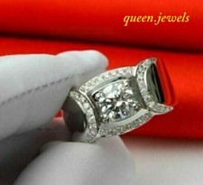 14K White Gold Finish 2.2CT Round Cut Lab-Created Diamond Men's Engagement Ring