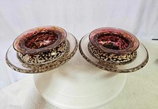 2 Art Glass Ikebana Vase flower Frog Metal Spike Pin RED Yellow-Heavy 122oz-READ