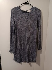 Women's Medium Everly Ribbed Heathered Blue Gray Sweater Dress 