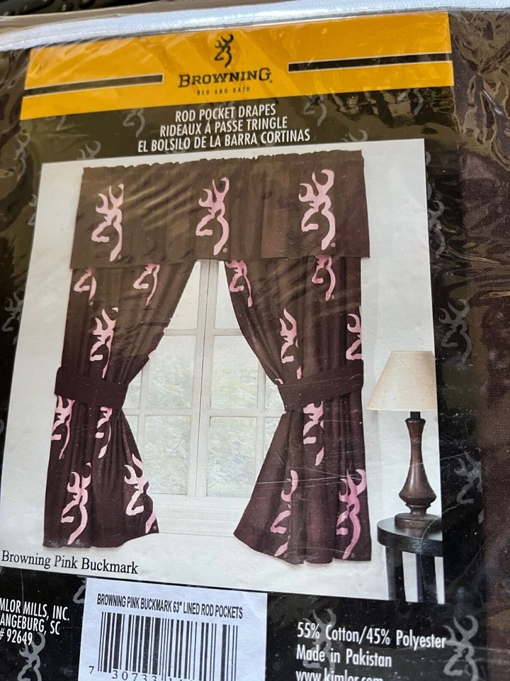 Browning ROSA BUCKMARK Marrón Varilla Bolsillo Cortinas 2 Paneles 42x63" Nuevo en Paquete Foto 2 de 4