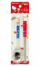 Hello Kitty Stainless Spoon Chopsticks Set Cutlery Cute Design Kids Utensils  