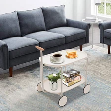 2 Tier Rolling Cart Storage Cart with Handle Storage Organizer Cart Carbon Steel