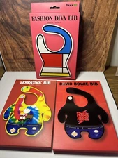 3 Rockin Baby Bibs DAVID BOWIE & WOODSTOCK &FASHION DIVA Terrycloth Bib NEW