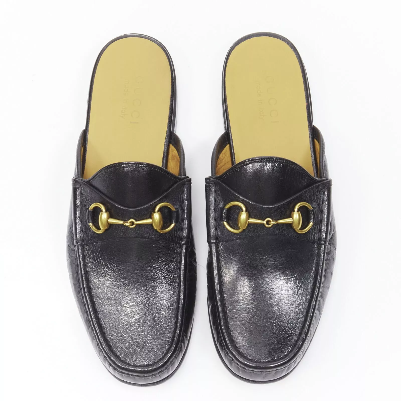 Mocassin à enfiler GUCCI Quentin Nero cuir noir or Horsebit EU9,5 EU42,5