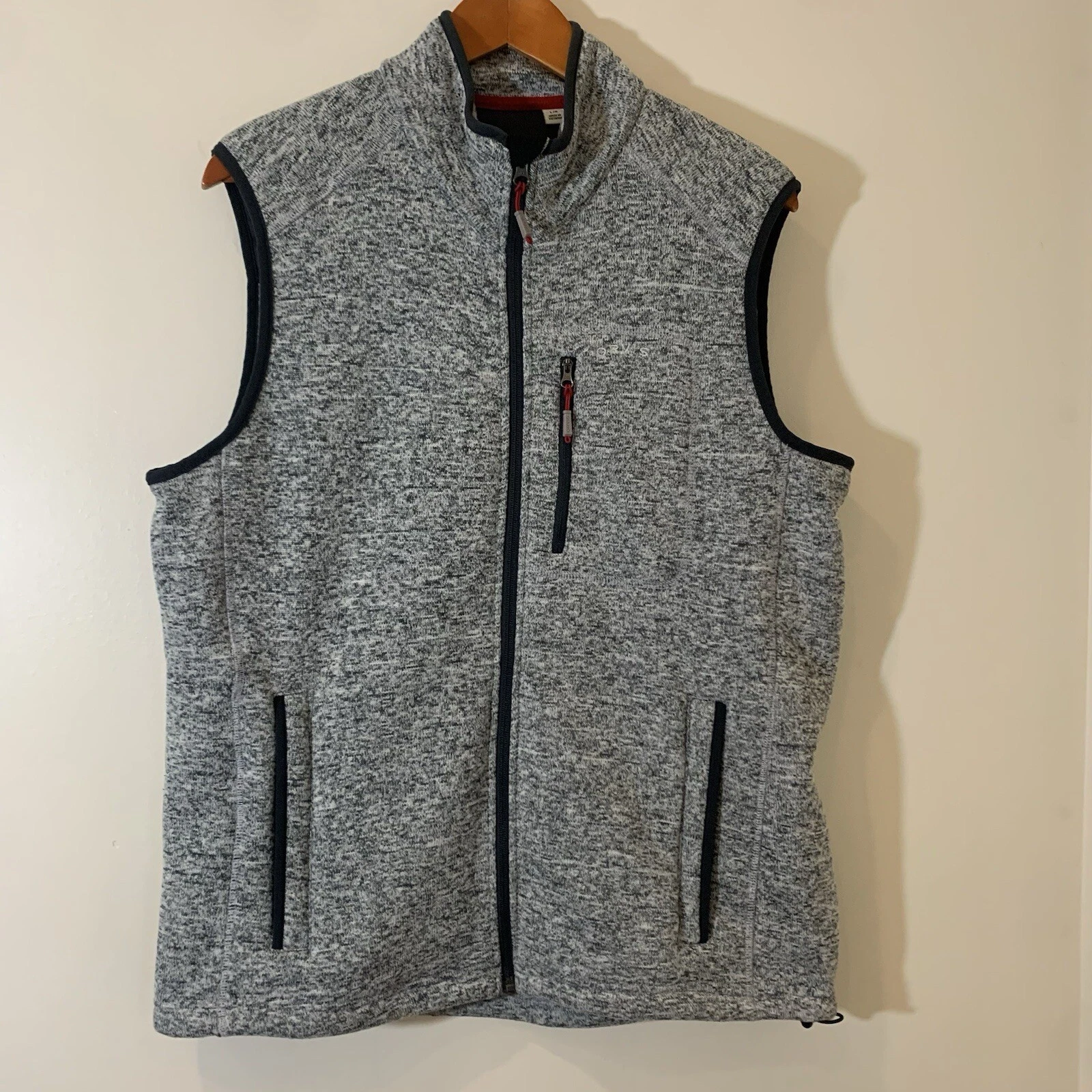 Orvis Mens Knit Vest Large Heather Gray Zip Pockets Hiking Fishing Outdoors