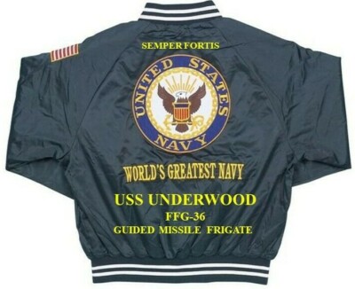 USS UNDERWOOD FFG-36 MISSILE FRIGATE  EMBROIDERED SATIN JACKET(BACK ONLY)
