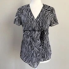 I.N.STUDIO Women's Sheer Blouse SS Zebra Print Sz S(L) N100164