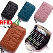 Women's Genuine Leather Accordion Style Credit Card Holder Wallets RFID Blocking