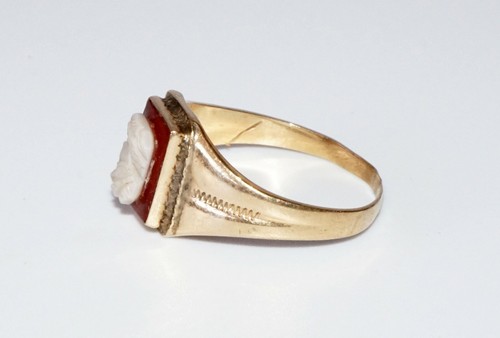 Antique 10k Yellow Gold Ring Sz 6.25 Stone Carved Cameo Woman Motif (Mit) - Picture 3 of 9