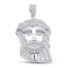 1 1/2 cttw Simulated Diamond Jesus Piece Pendant  Sterling Silver