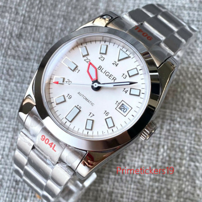 Bliger 36mm/39mm Automatic Men Watch Polished Bezel White Dial PT5000 Miyota8215
