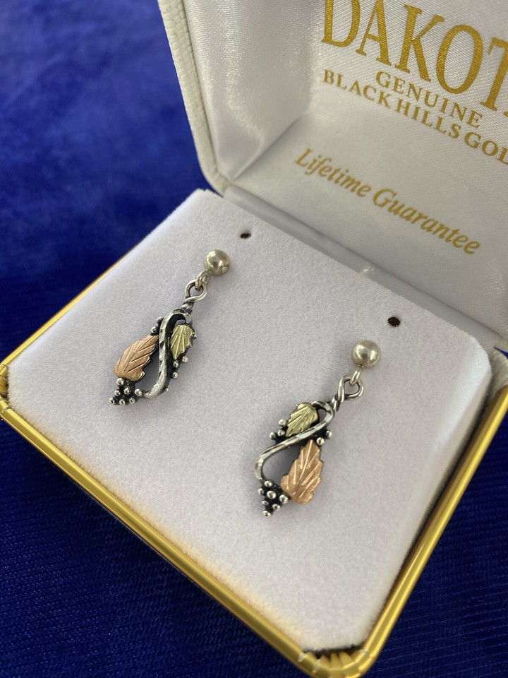Black Hills Gold sterling silver and gold earrings, please read description eBay