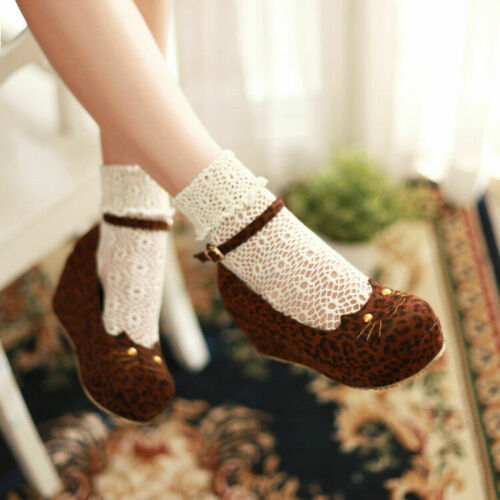 Cute Womens Ankle Strap Wedge Heels Embroidery Mary Jane Lolita Platform Shoes - Picture 13 of 14