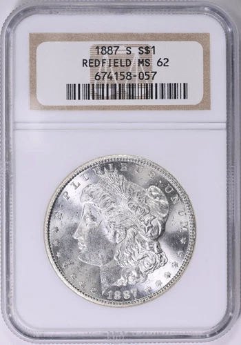 1887-S Morgan Silver Dollar Redfield Collection NGC MS-62 Pedigree White Coin