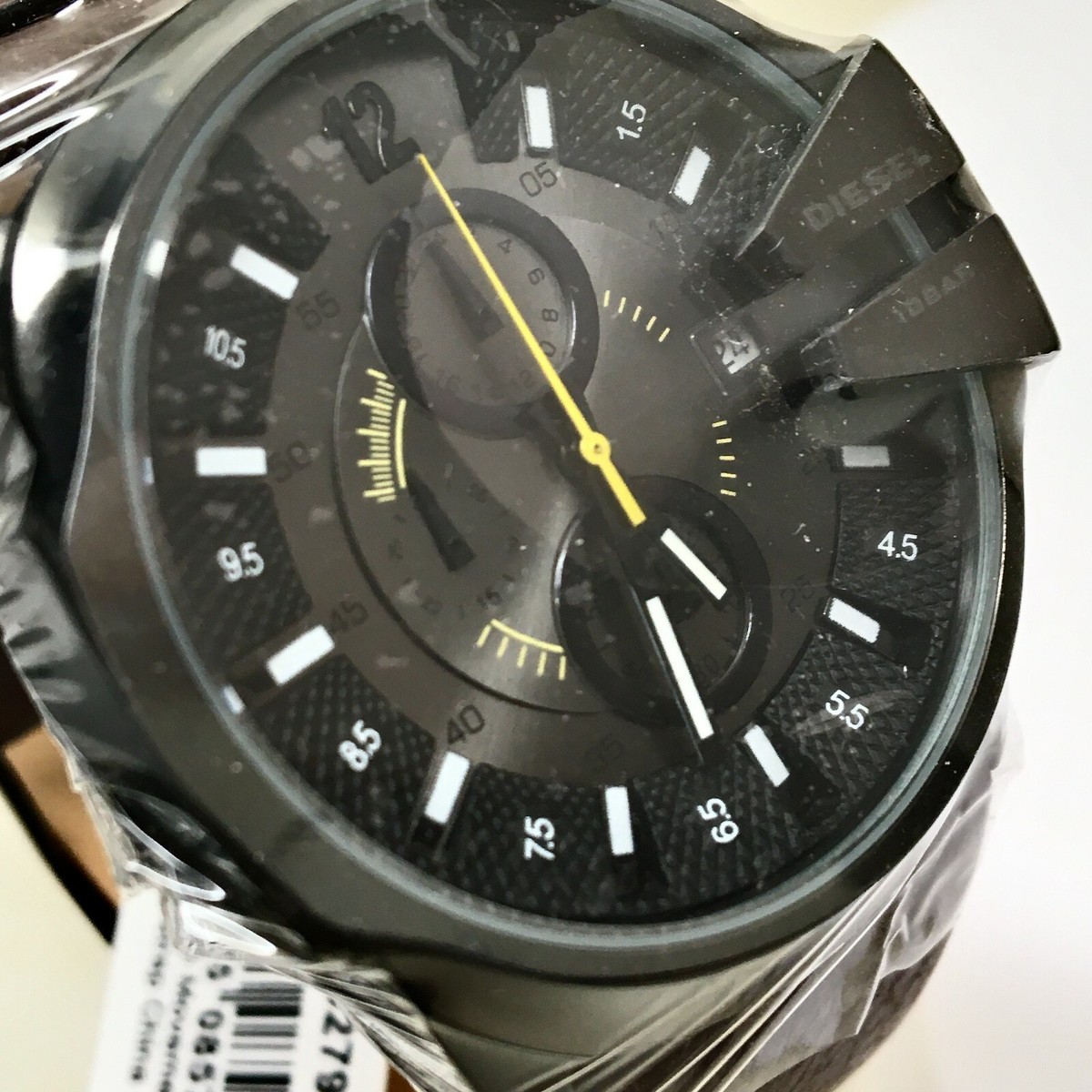 Men's Black Diesel Chronograph Leather Strap Watch DZ4182 for sale