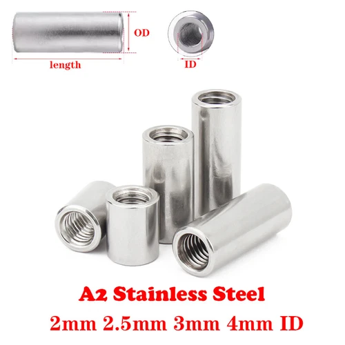 Round Threaded Rod Bar Connector Nuts 304 Stainless Steel 2mm 2.5mm 3mm 4mm ID