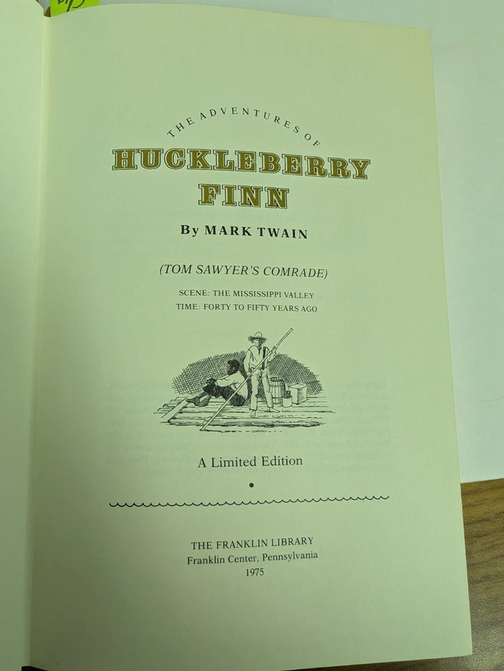 Twain Huckleberry Finn Franklin Library Leather  100 Greatest 1975 w/ Notes - Image 4 of 4
