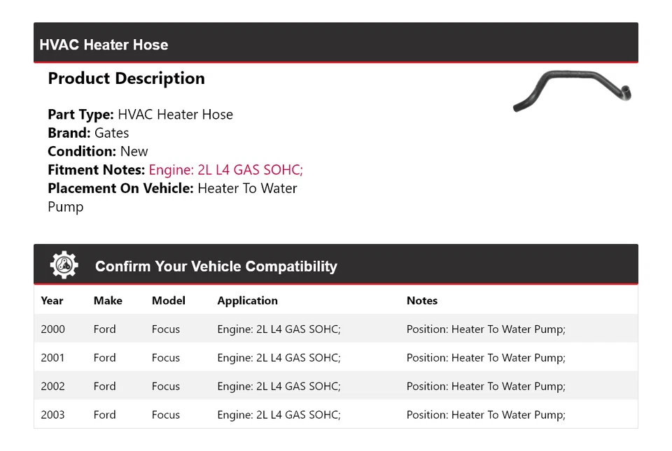 Para Ford Focus 2000-2003 HVAC Calentador Manguera Calentador a Bomba de Agua Puertas 2001 2002 Foto 2 de 4