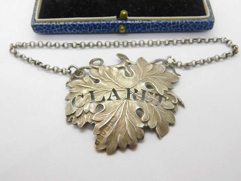 Antigua jarra de plata esterlina georgiana hoja de vid claret etiqueta 1825 Birmingham Foto 3 de 4