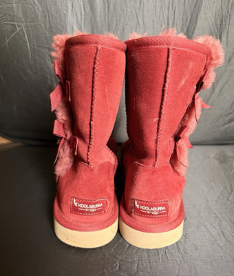 Koolaburra by UGG Women s Red Suede Mid-Calf Fur Lined Bow Pull-On Boot 7
