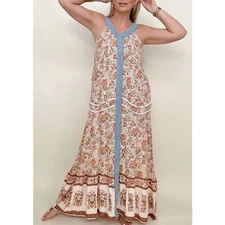 NWT Davi Dani Floral and Denim Boho Midi Dress 1X Sleeveless Swing Pockets Comfy