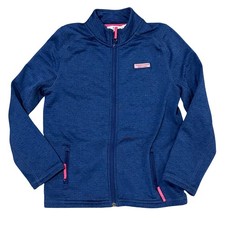 Vineyard Vines Girls Blue Grid Fleece Full Zip Jacket Pink Trim Size M 10-12