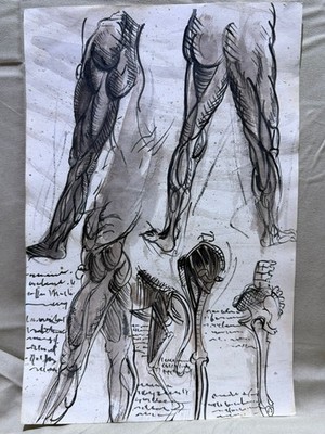 LEONARDO DA VINCI  drawing and painting on old paper signed stamped vintage