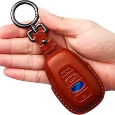Compatible Leather Key Fob Cover with Keychain Fit For WRX Outback Ascent Brown
