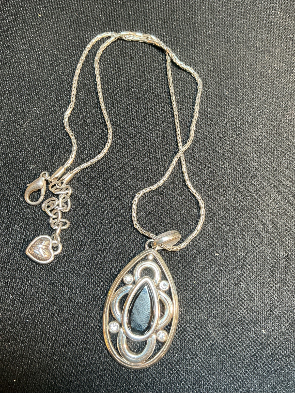 Brighton Silver Tone Oval Teardrop & Crystals Open Charm Pendant Necklace 19