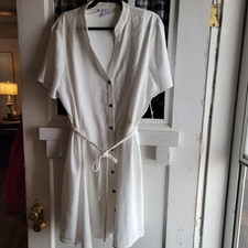 Nine West Women's White V-Neck Short Sleeve Belted Mini Dress Plus Size XXL NWT