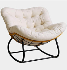 White Padded Rocking Chair w/ Cushion Metal Frame Indoor Bedroom 80x80x73