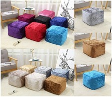 Crushed Velvet Bean Bag Living Room Cube Foot Stool Rest Pouffe Ottoman Indoor
